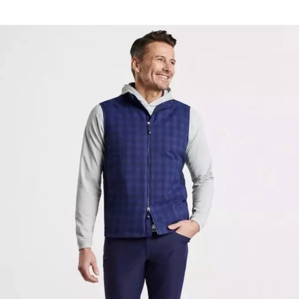 New $220 Peter Millar Full Zip "Performance Flannel" Golf Vest Size Large & Med - Picture 5 of 8